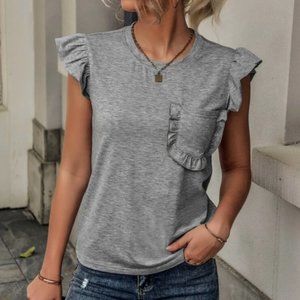 Ruffle Trim Pocket Patched Tee